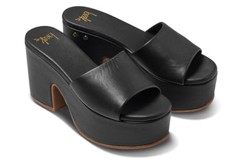 Ibis leather platform heel sandals in black - angle shot