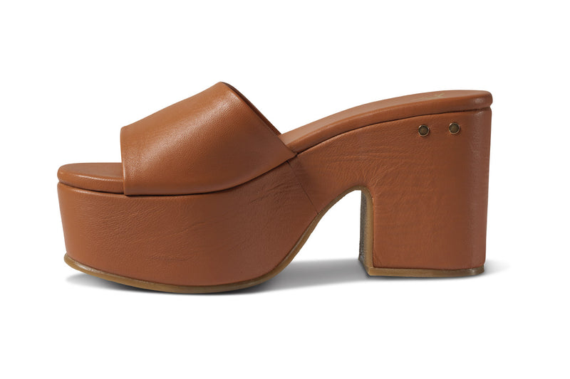 Ibis leather platform heel sandals in tan - side shot