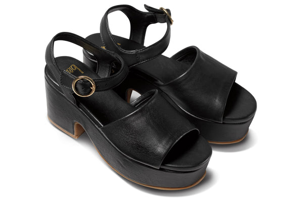 Inca leather platform heel sandals in black - angle shot
