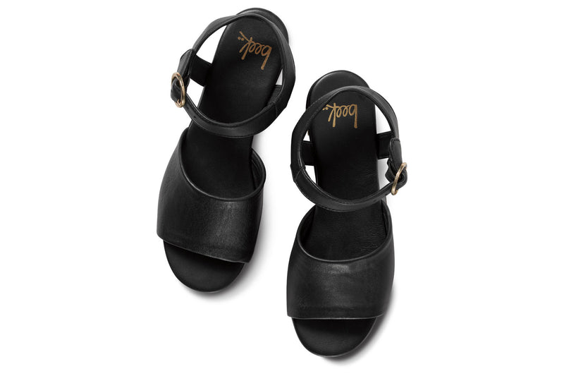Inca leather platform heel sandals in black - top shot