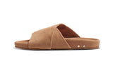 KEA suede slide sandal in almond - product side shot