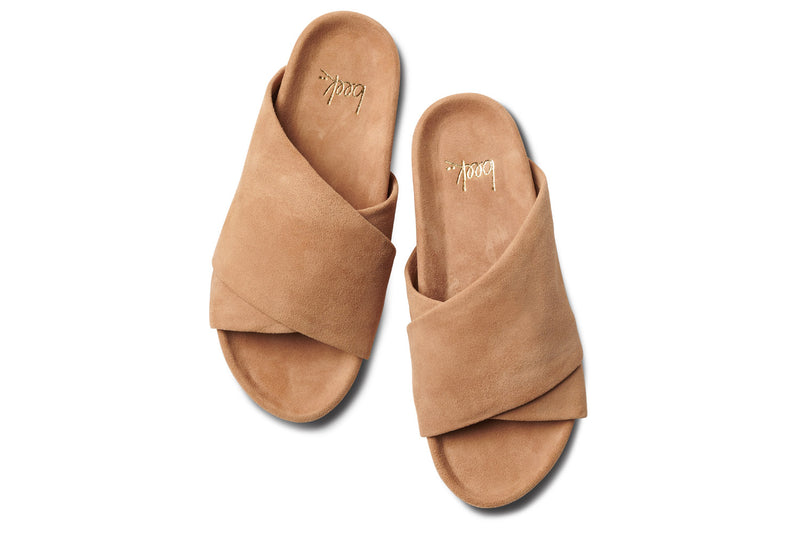 KEA suede slide sandal in almond - product top shot