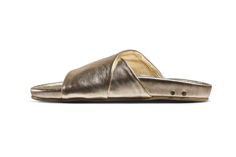 Kea leather slide sandals in gold - side shot