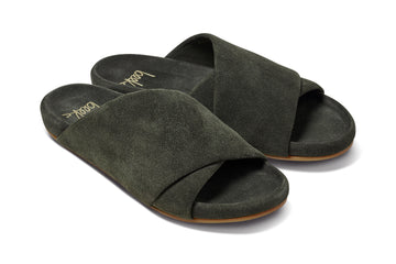 Kea suede slide sandals in ivy - product angle shot