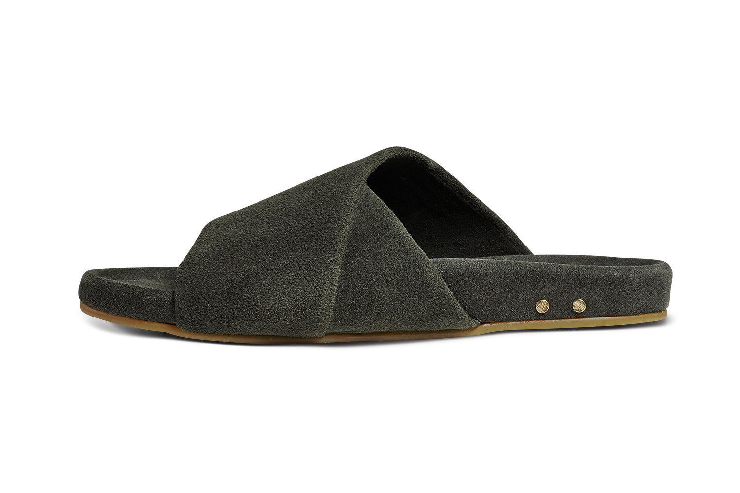 Kea suede slide sandals in ivy - product side shot
