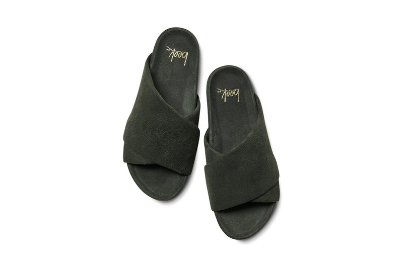Kea suede slide sandals in ivy - product top shot