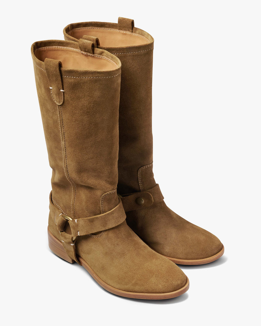 Kestrel suede knee high boots with removable harness - product angle shot