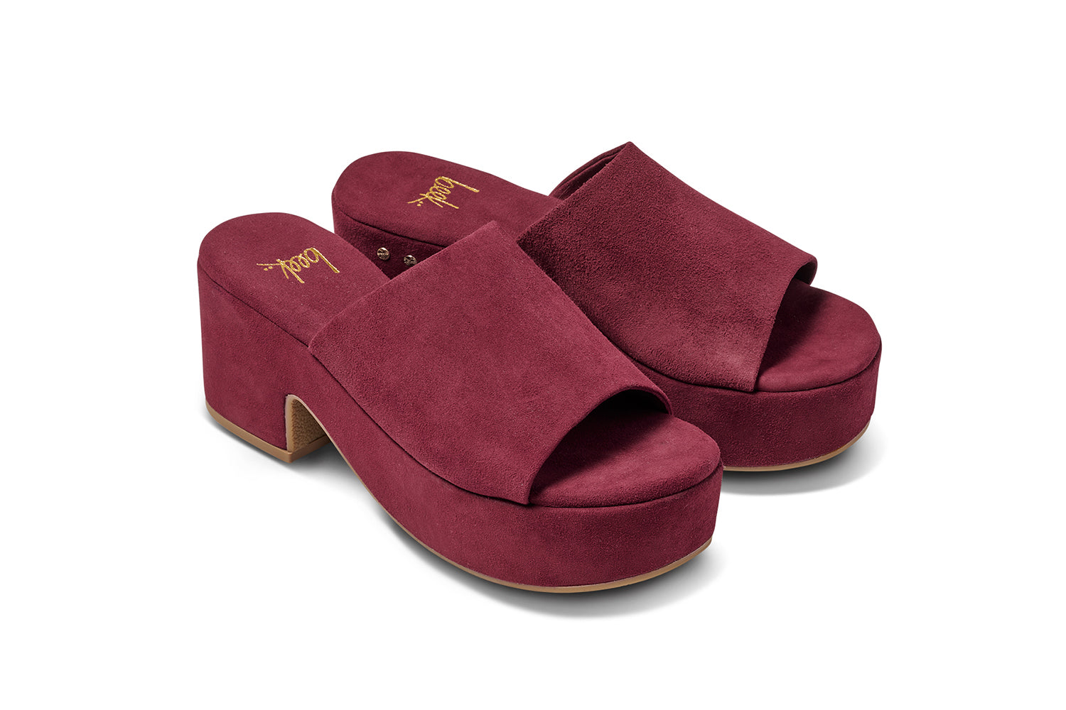Kinglet suede platform heeled sandal in port - product angle shot
