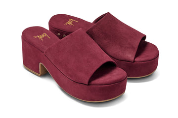 Kinglet suede platform heeled sandal in port - product angle shot