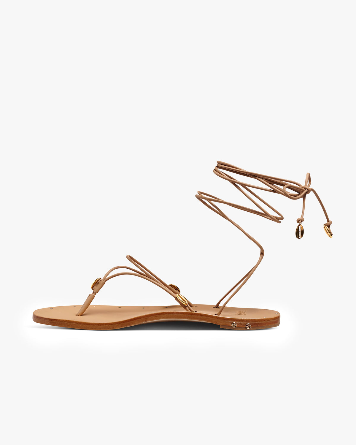 Koha leather ankle wrap sandal in beach - product side shot