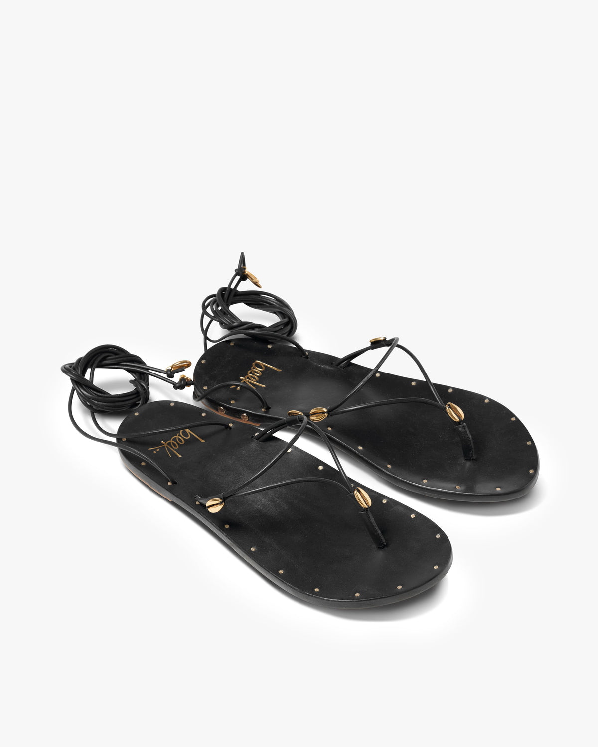 Koha leather ankle wrap sandal in black - product angle shot