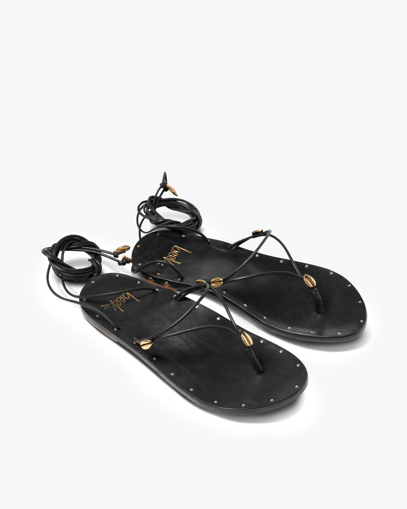 Koha leather ankle wrap sandal in black - product angle shot