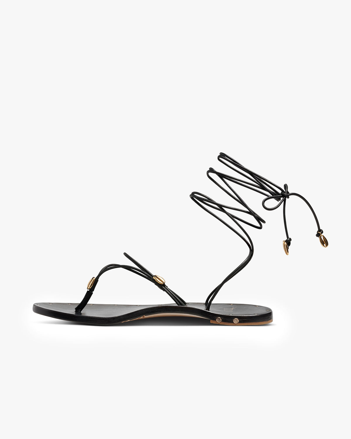 Koha leather ankle wrap sandal in black - product side shot