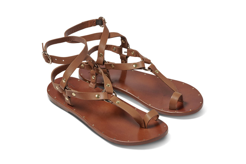 Lark leather women's ankle strap toe-ring sandal in tan - product angle shot