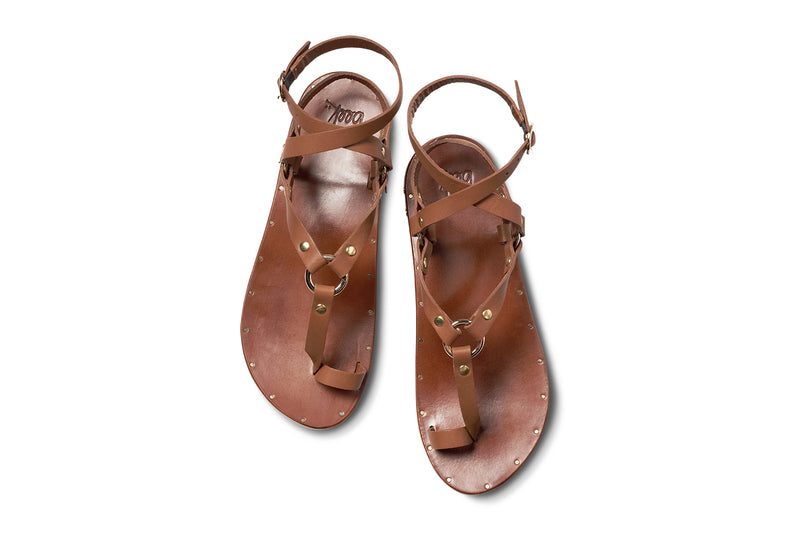 Lark leather women's ankle strap toe-ring sandal in tan - product top shot