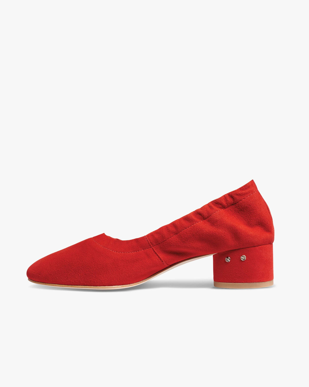 Lina suede ballet heel in poppy - product side shot