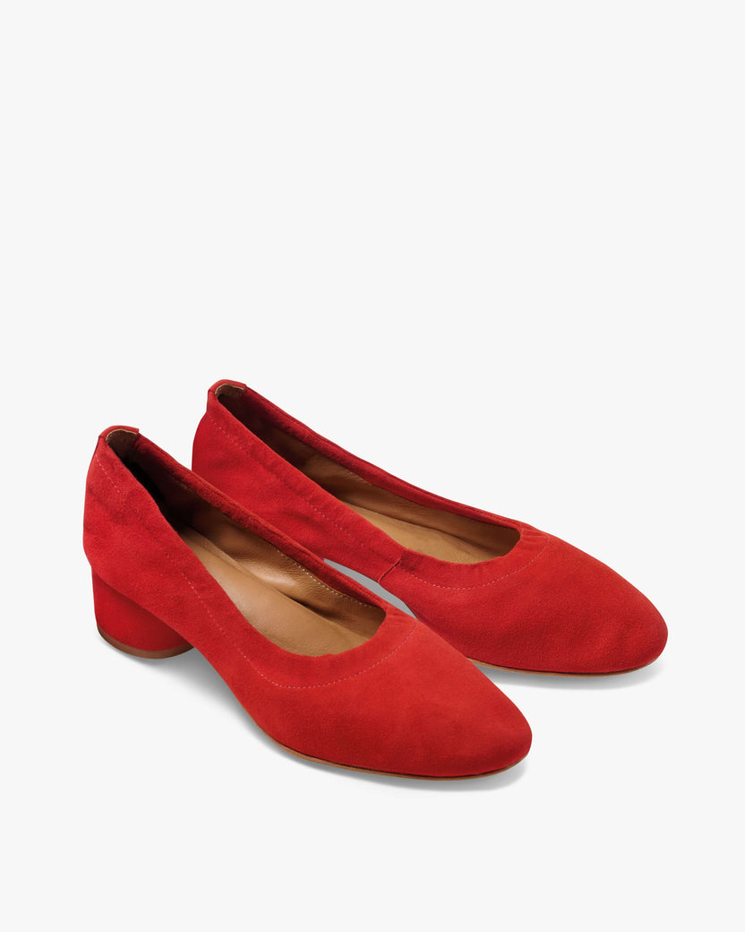 Lina suede ballet heel in poppy - product angle shot