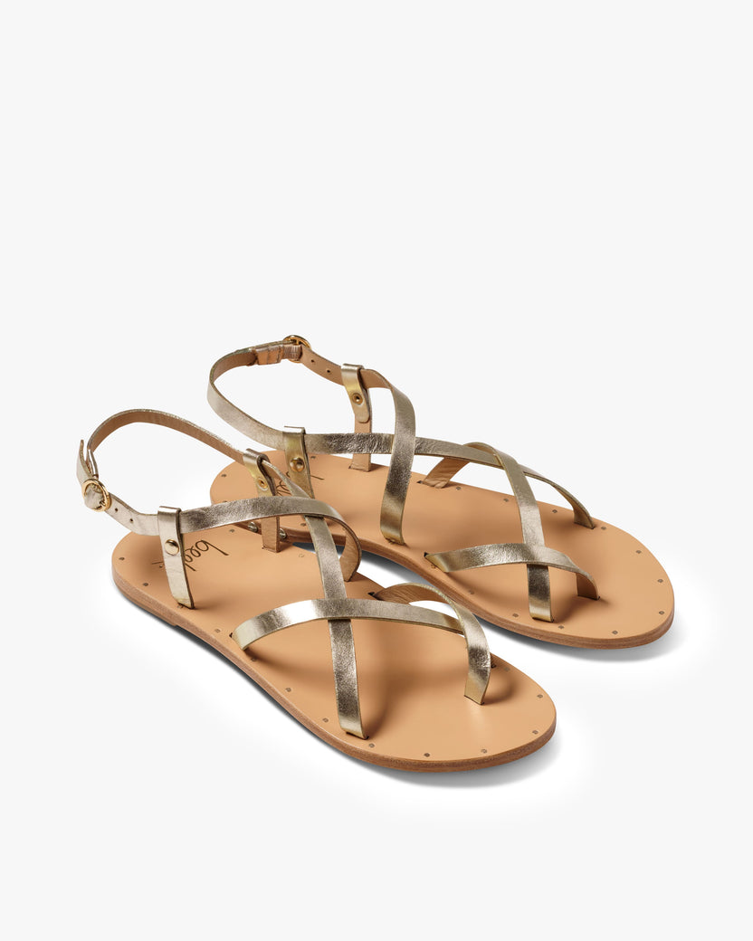 Linnet all-leather sandals in gold/beach - product angle shot