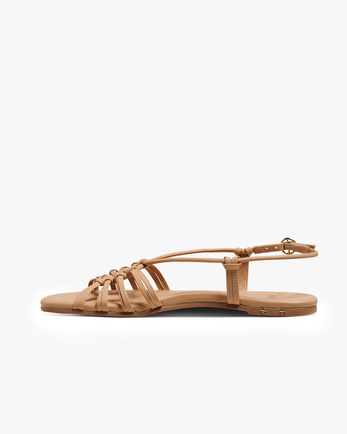 Livia leather ankle wrap sandal in beach - product side shot