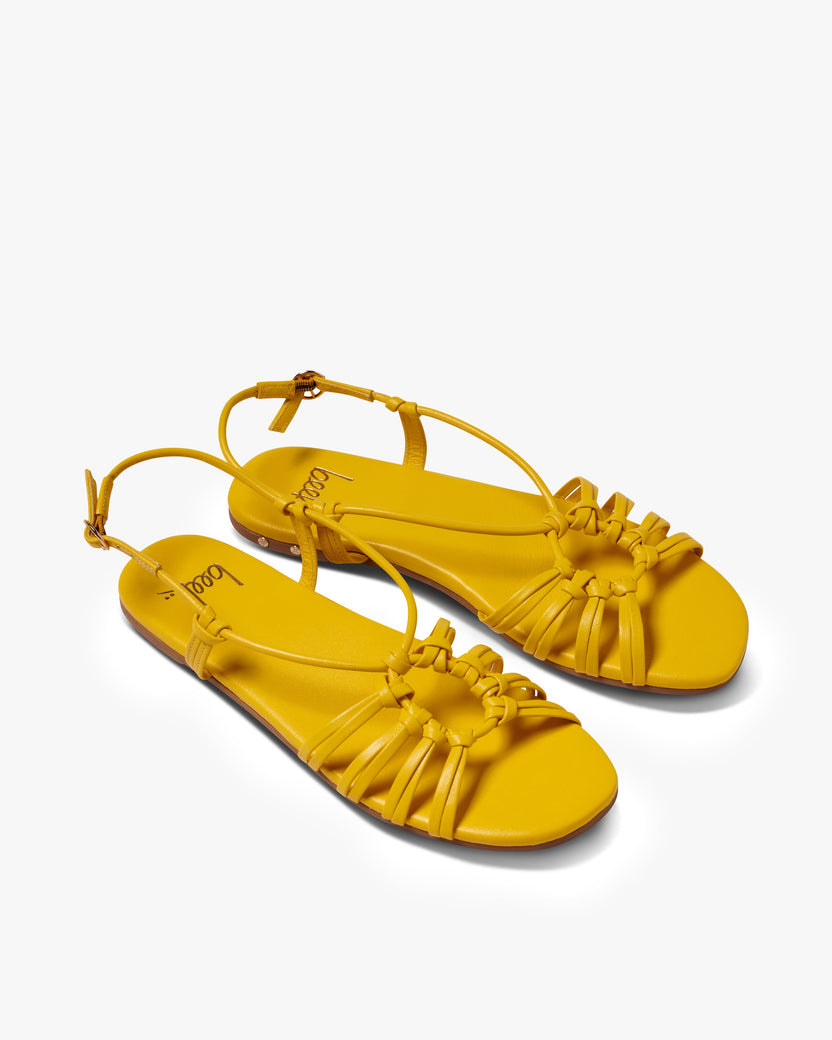 Livia leather ankle wrap sandal in lemon - product angle shot