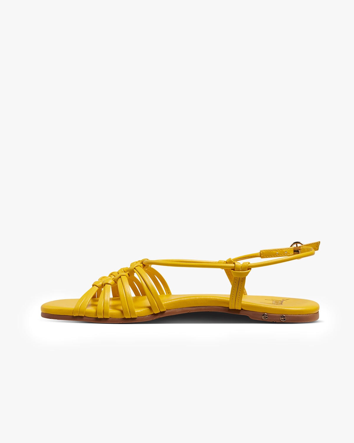 Livia leather ankle wrap sandal in lemon - product side shot