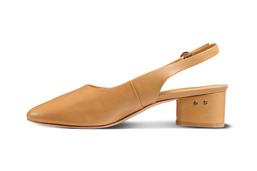 Lora leather heeled mules in beach - product side shot