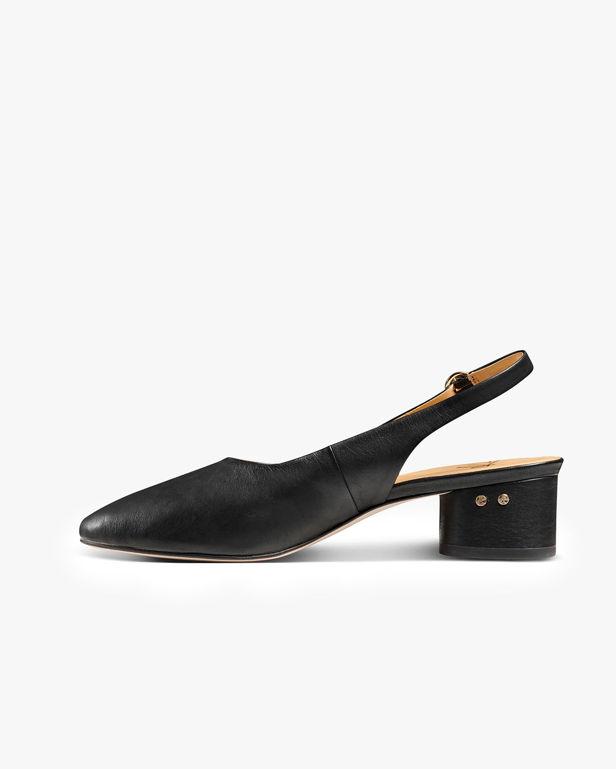 Lora leather heeled mules in black - product angle shot