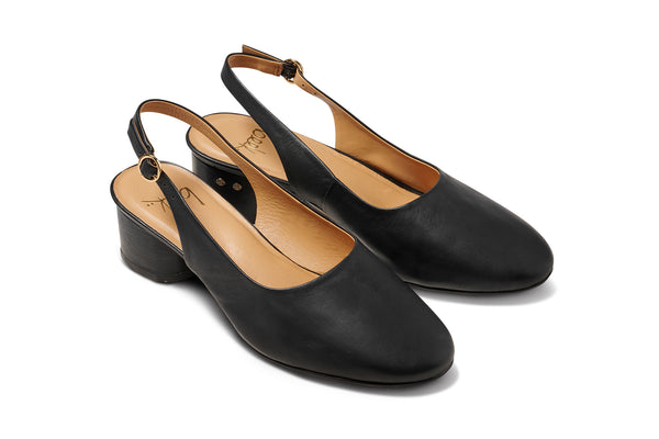 Lora Leather Ballet Slingback - Black | beek
