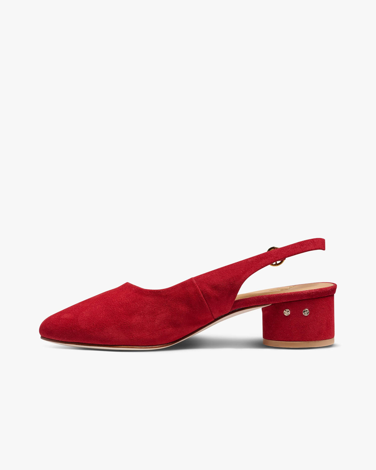 Lora suede heeled sling back shoes in crimson - product side shot
