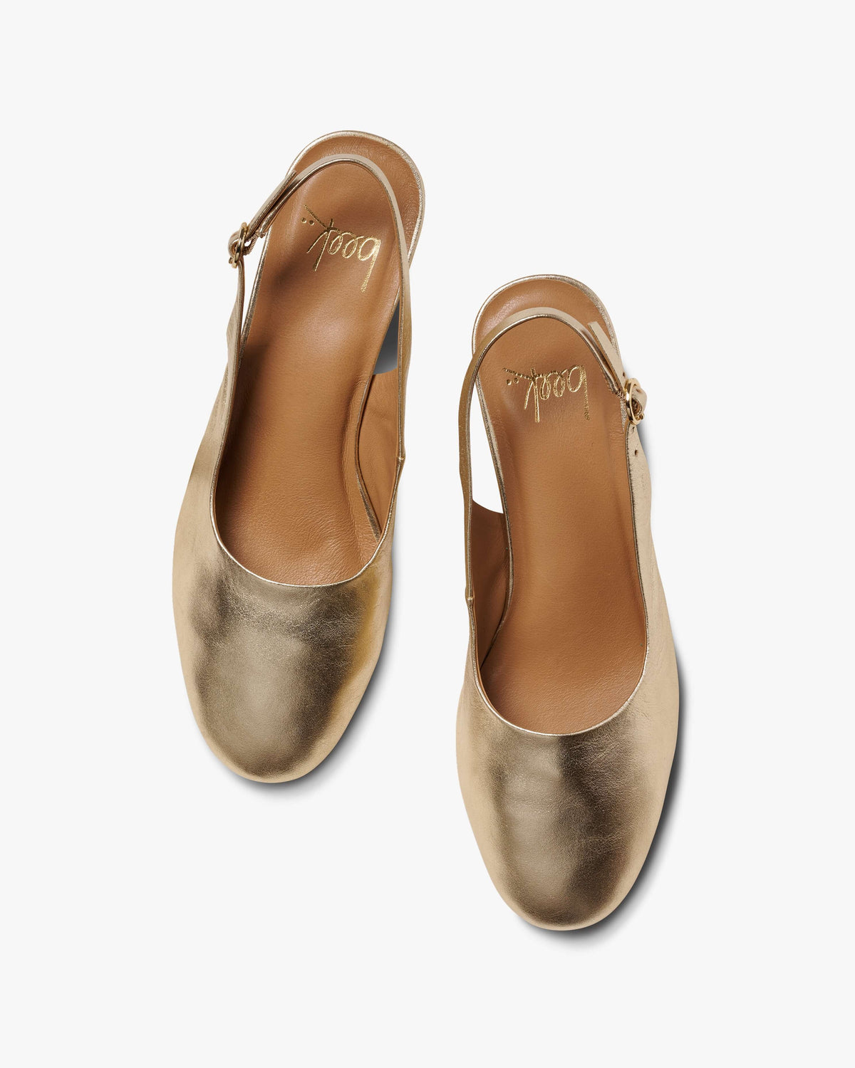 Lora leather heeled sling back shoes in gold - product top shot