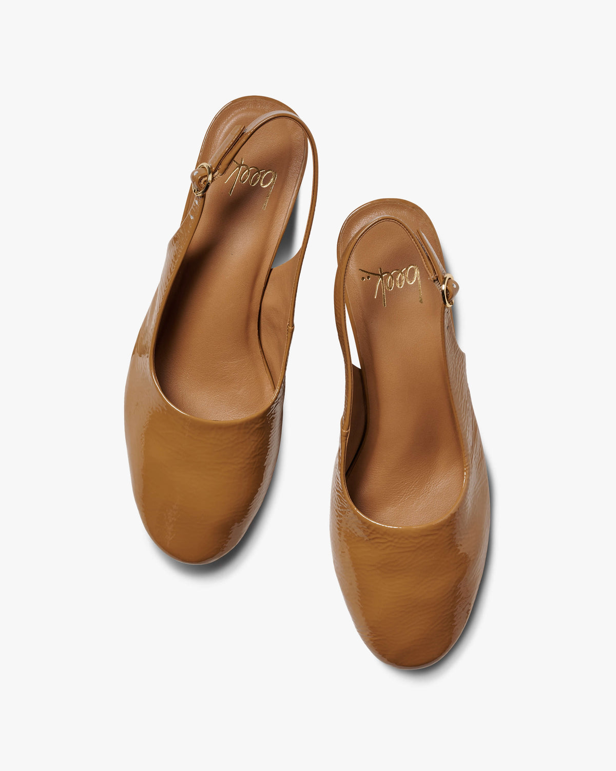 Lora patent leather heeled sling back shoes in latte - product top shot