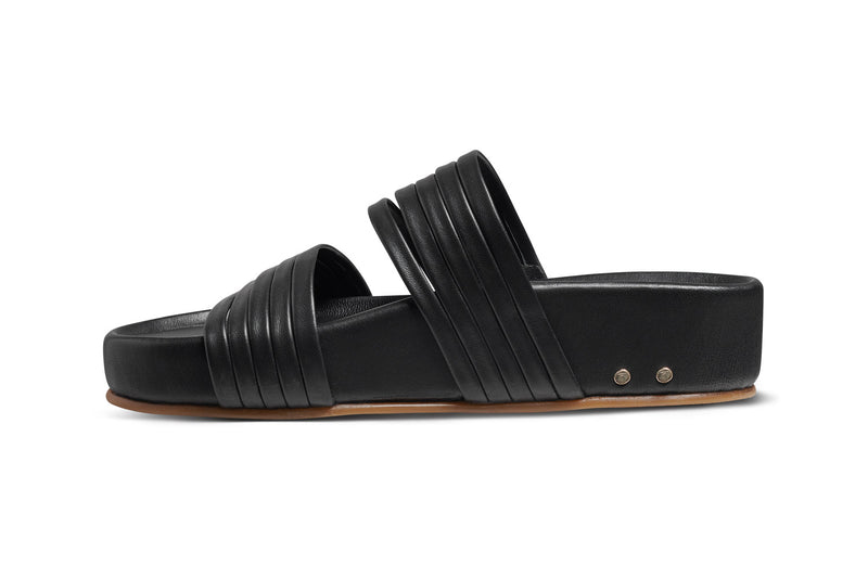 Macaw leather strappy sandals in black - side shot