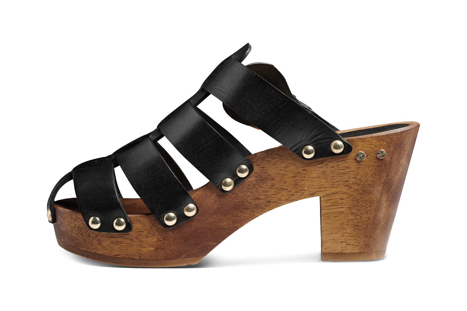 Magpie leather heeled clogs in black - inside shot