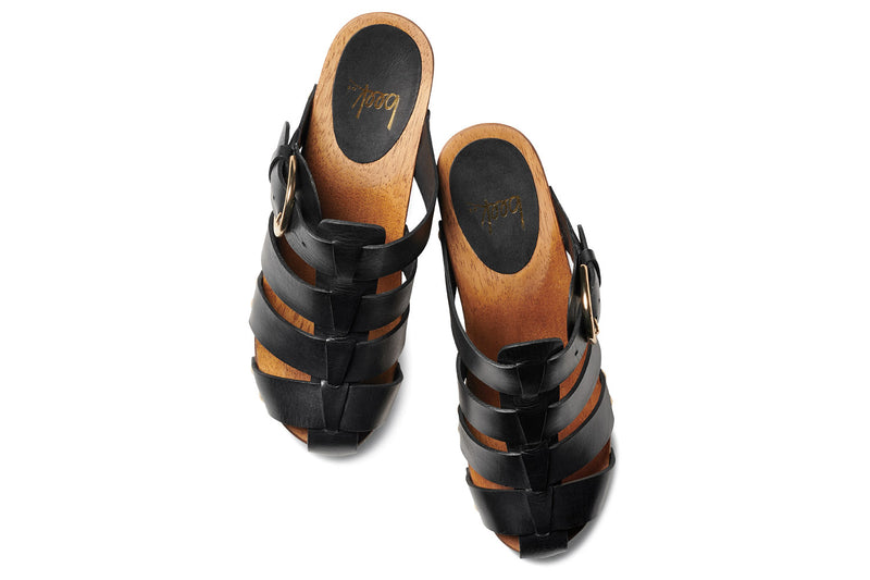 Magpie leather heeled clogs in black - top shot