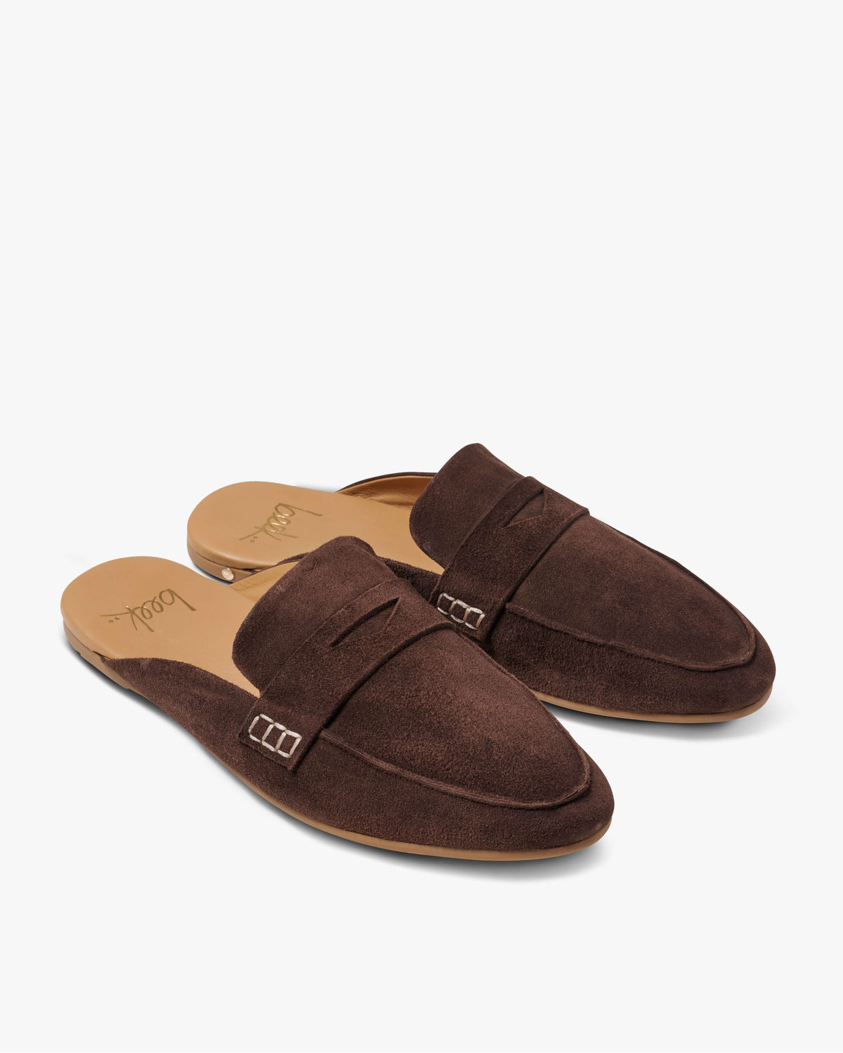 Mallard suede loafer mule in coffee - product angle shot