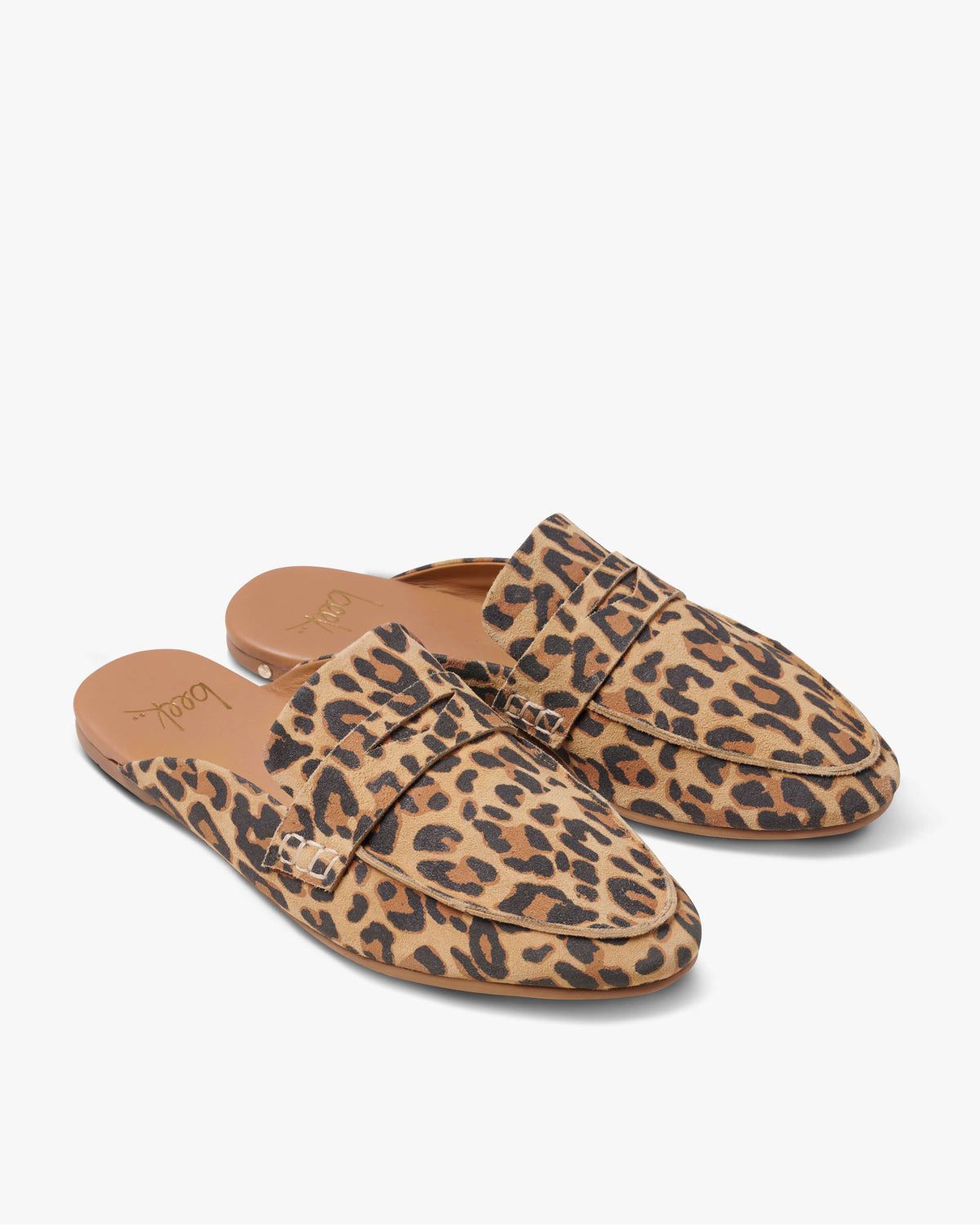 Mallard suede loafer mule in leopard - product angle shot