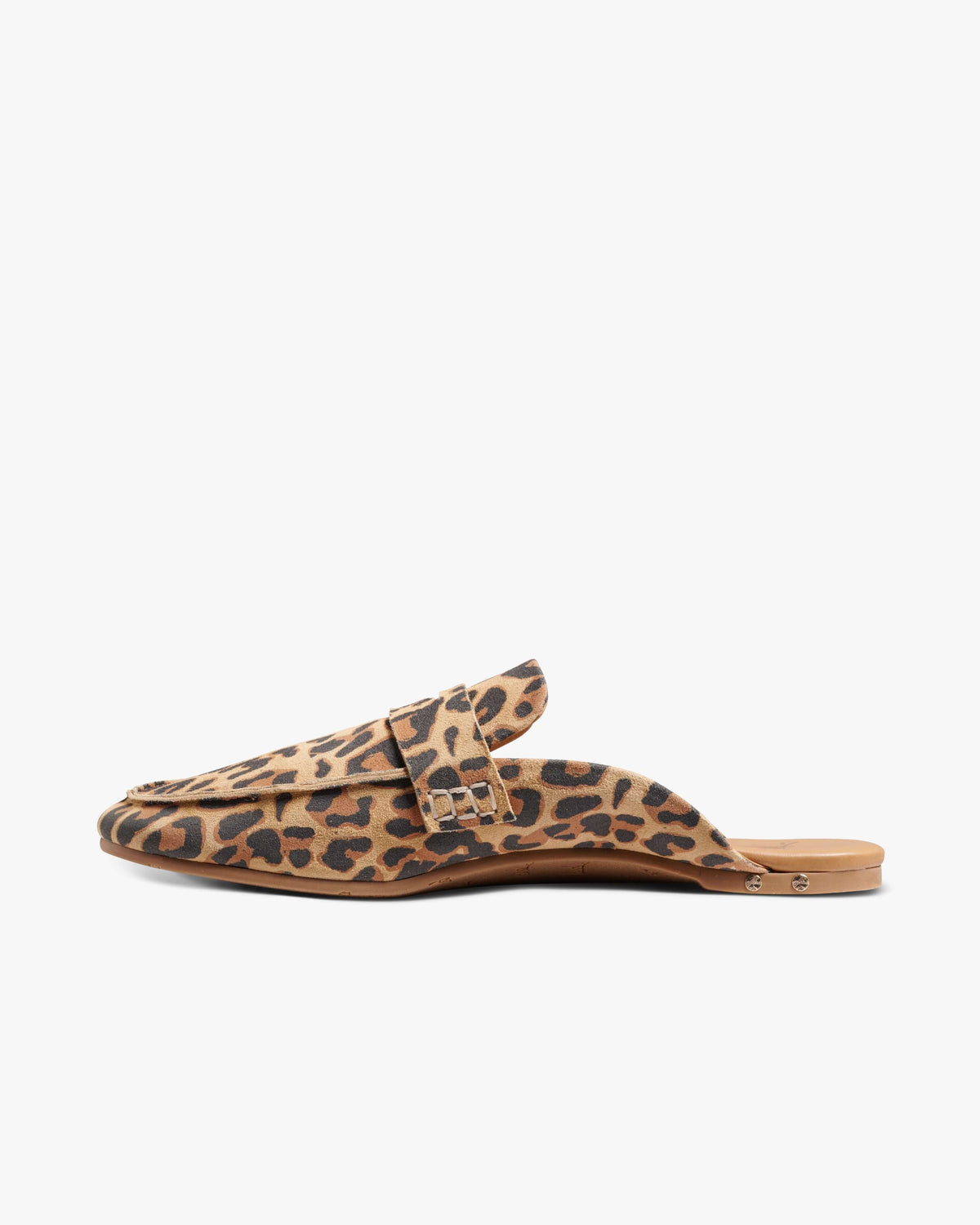 Mallard suede loafer mule in leopard - product side shot