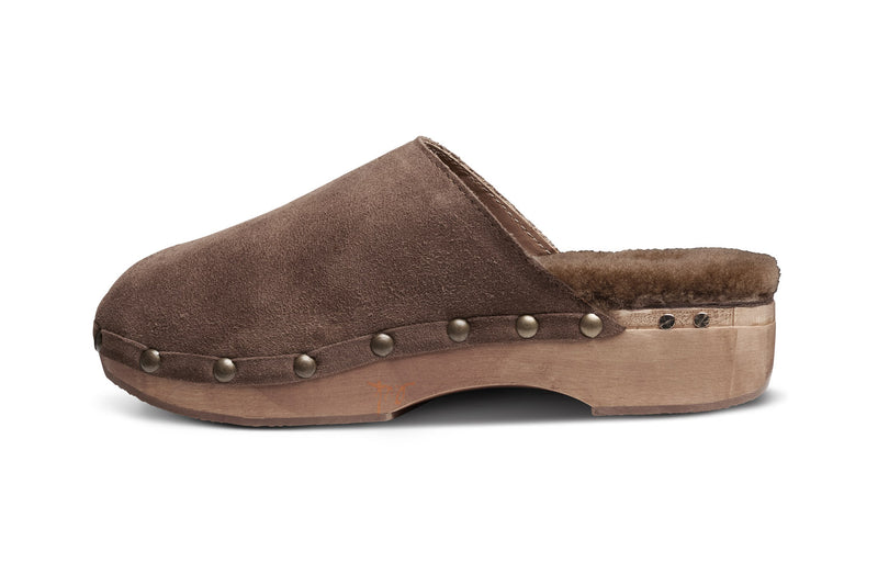 Mallard Shearling clogs in pecan - side shot