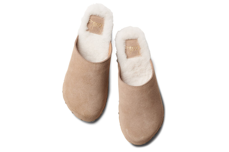 Mallard Shearling clogs in stone - top shot