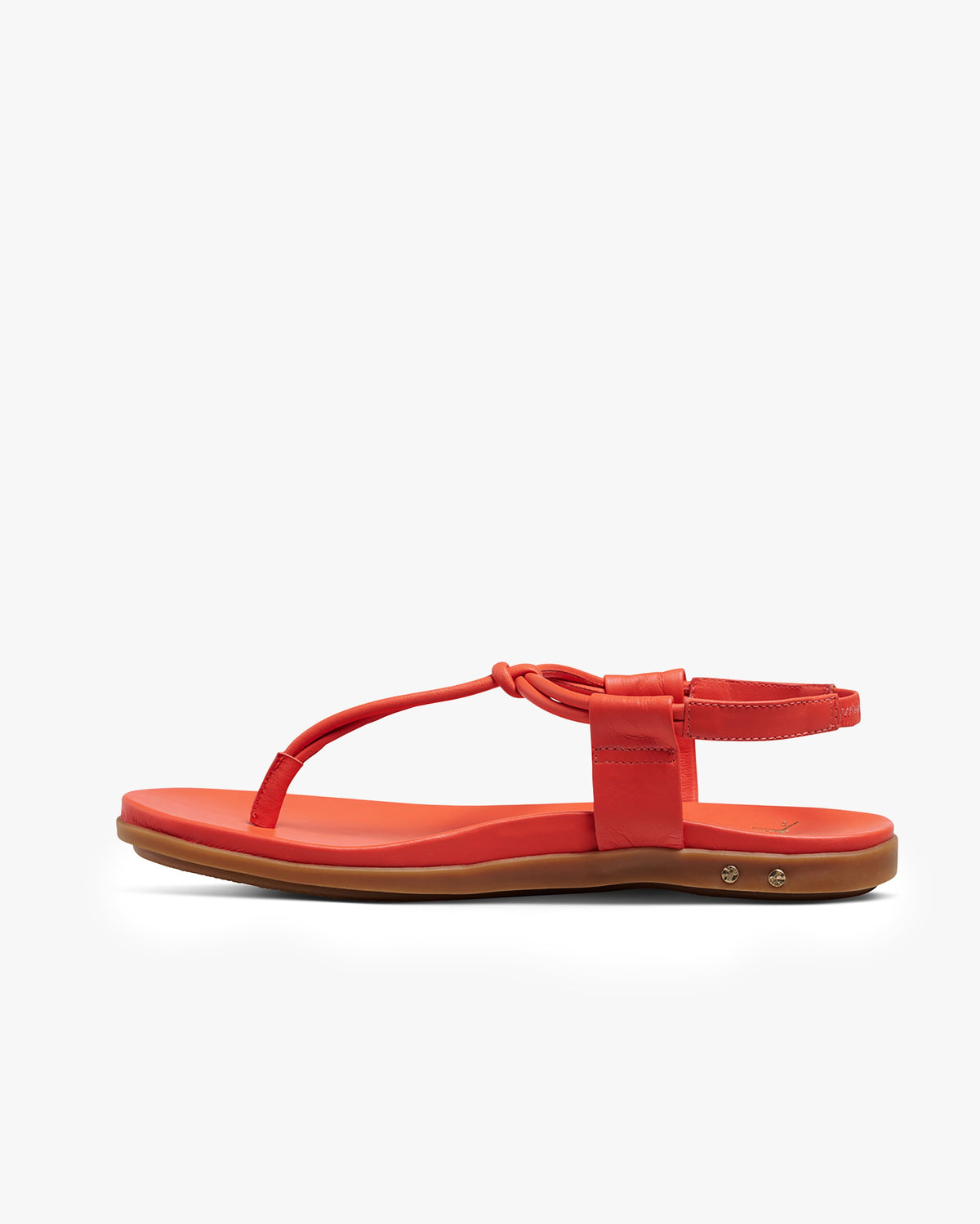 Mango leather t-strap sandal in tomato - product side shot
