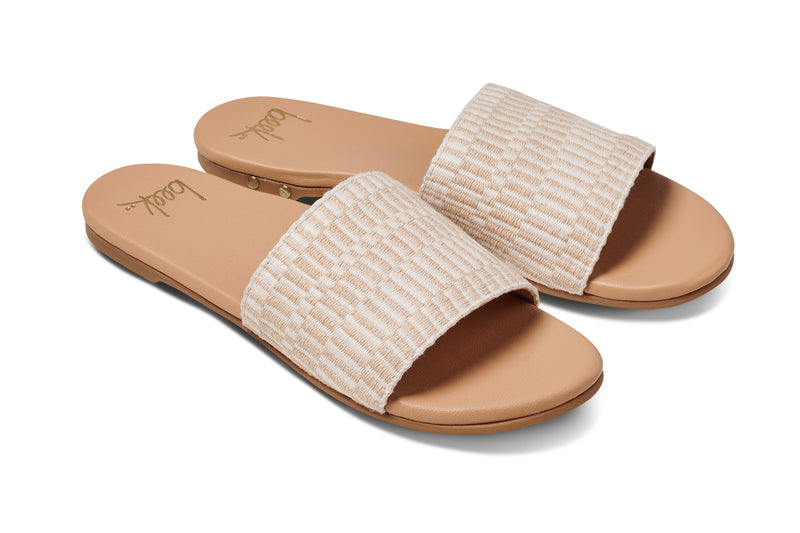 Marshbird textile leather slide sandal in beach - product angle shot