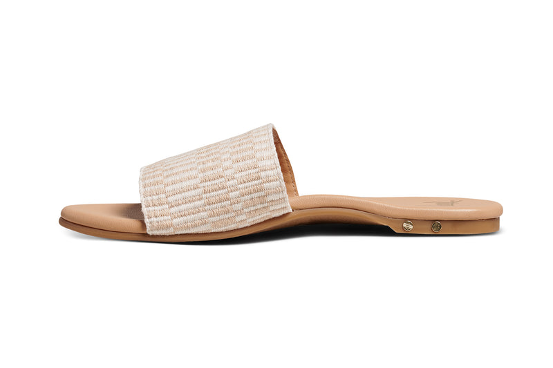 Marshbird textile leather slide sandal in beach - product side shot