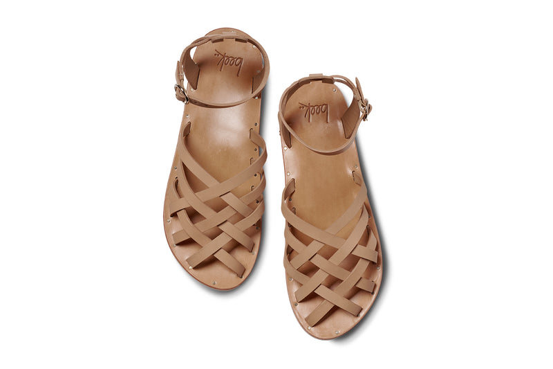 Merlin leather ankle strap sandals in honey - product top shot