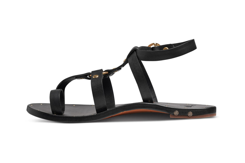 Miner leather studded sandals in black - side shot