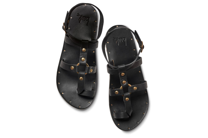 Miner leather studded sandals in black - top shot
