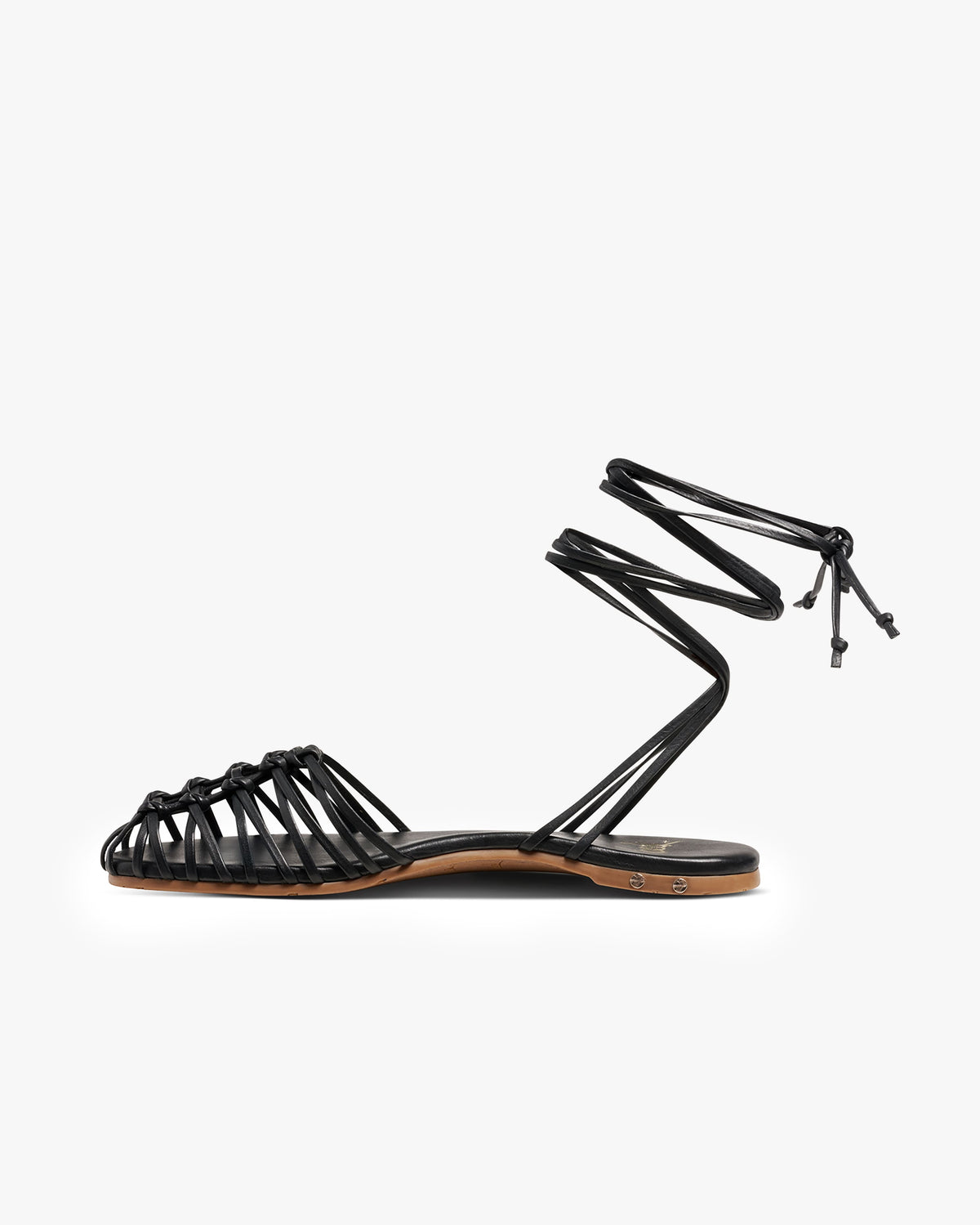 Minla leather ankle wrap sandal in black - product side shot