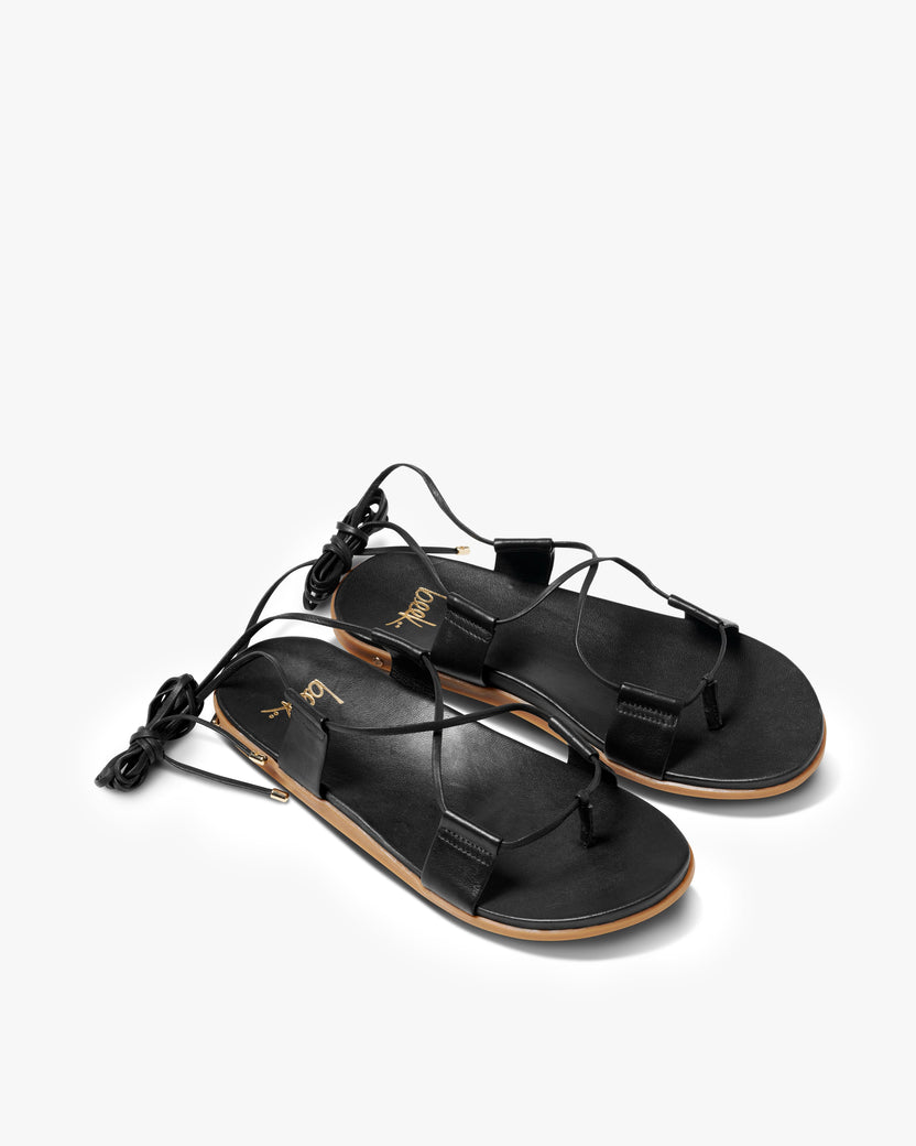 Moa leather ankle wrap sandal in black - product angle shot