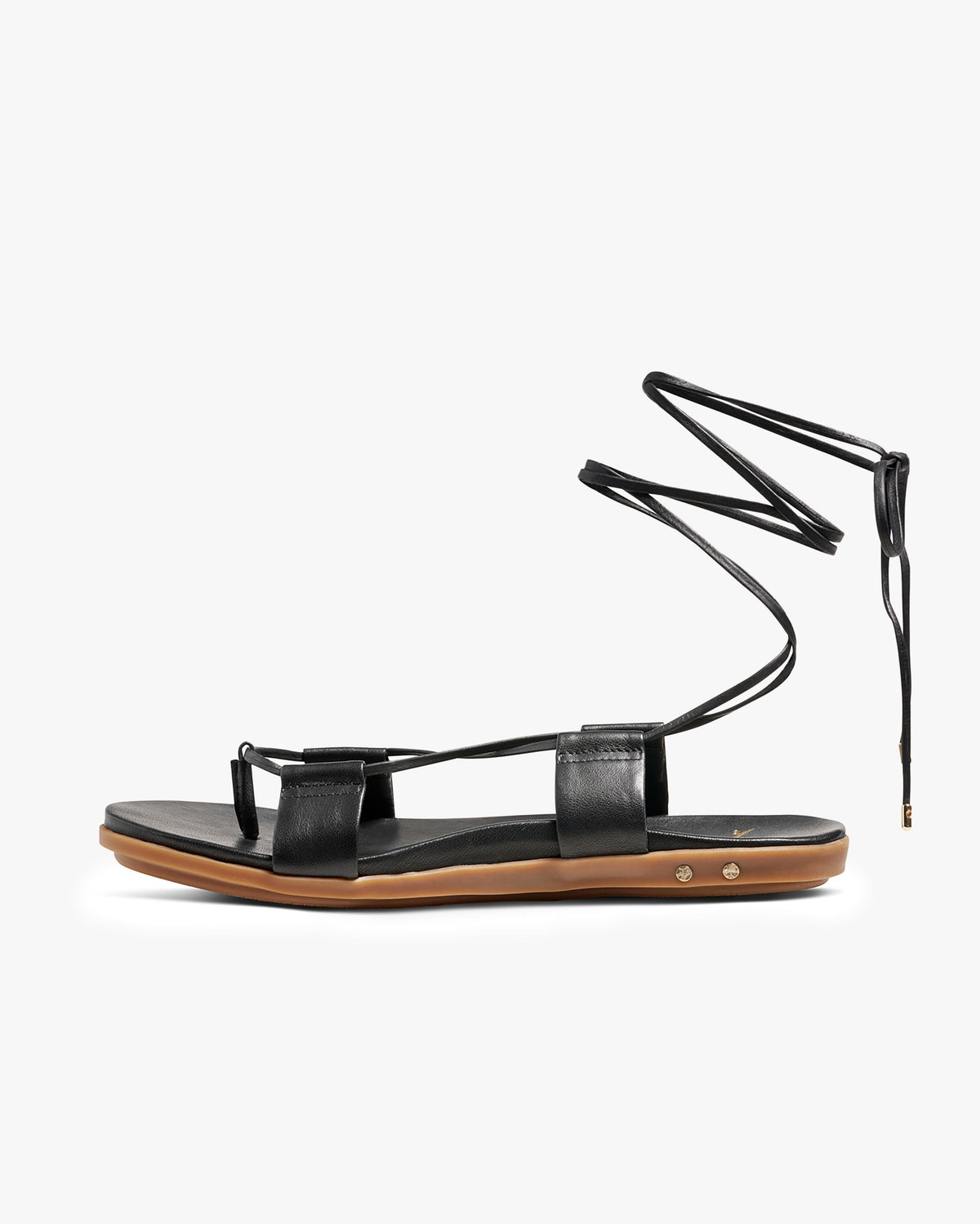 Moa leather ankle wrap sandal in black - product side shot
