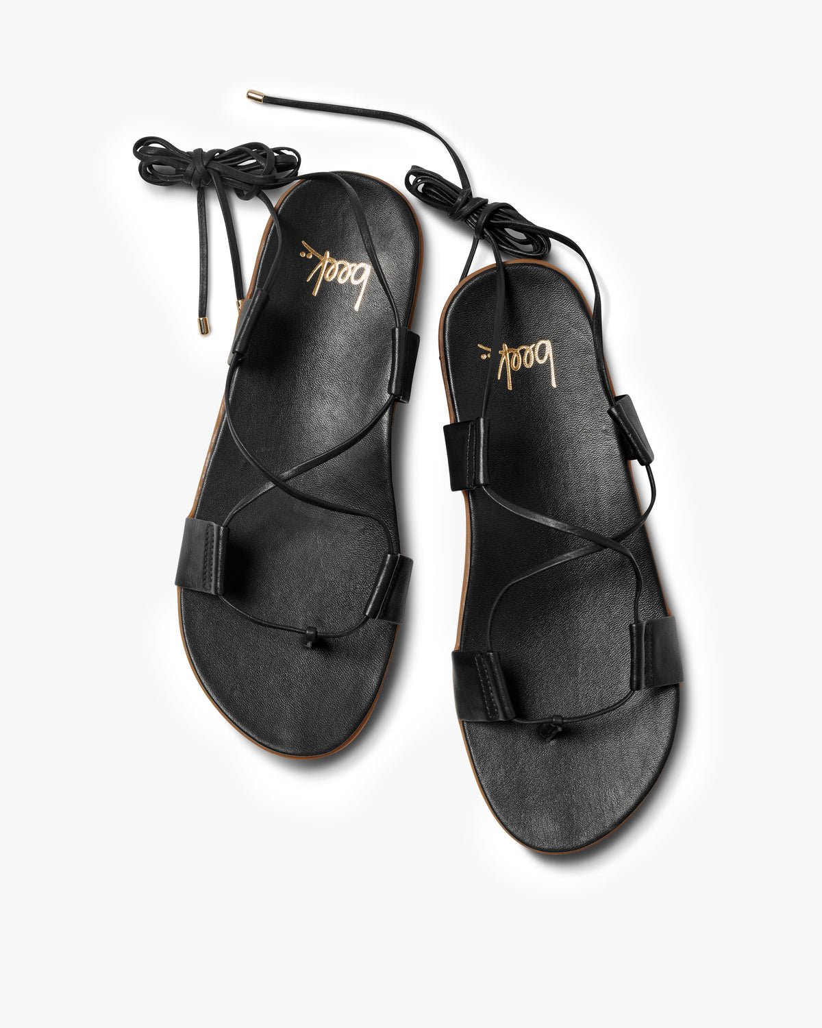 Moa leather ankle wrap sandal in black - product top shot