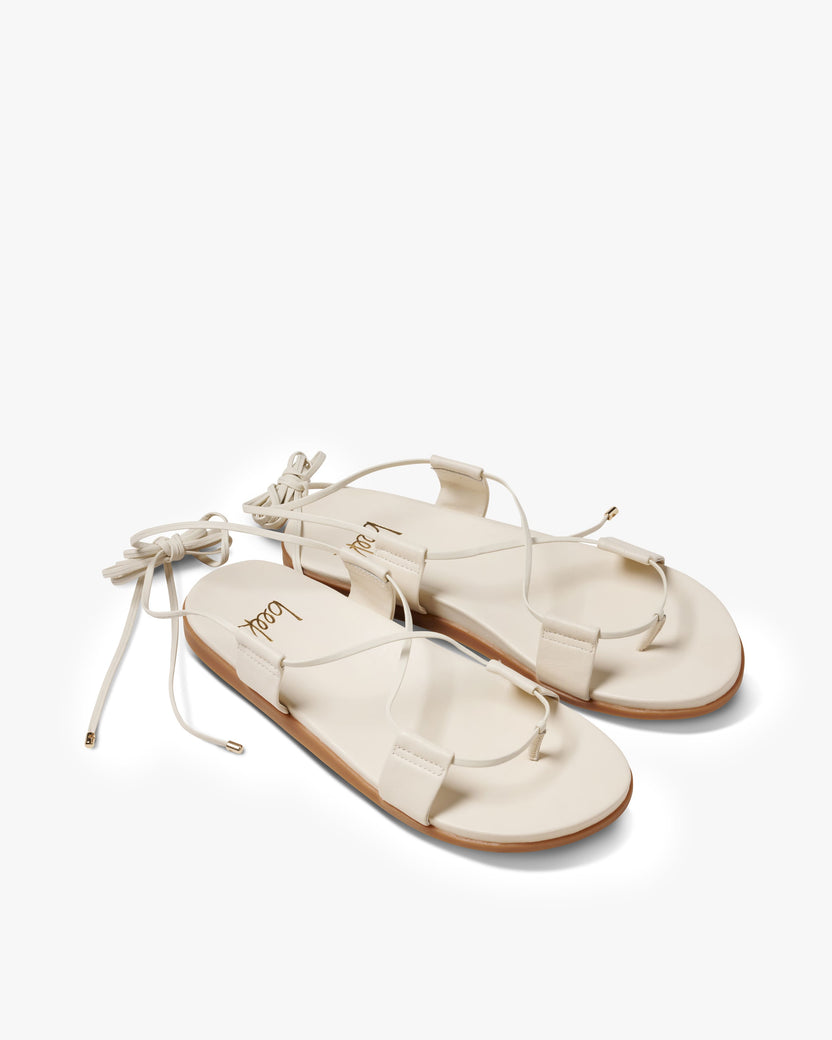 Moa leather ankle wrap sandal in vanilla - product angle shot